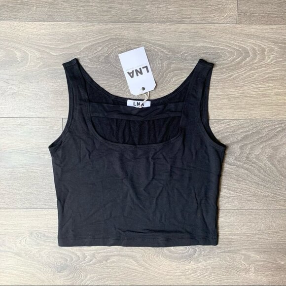 Revolve Women's LNA Cut Out Tank Top Cropped Black Stretch Sleeveless Size XS - Picture 2 of 11